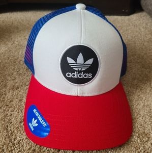 Red, white, and blue Adidas snapback hat